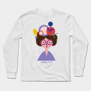 Funny t shirt, cute colorful Frida Kahlo portrait with colorful abstract flowers Long Sleeve T-Shirt